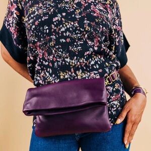 Sseko Plum Sheepskin Foldover Crossbody Bag